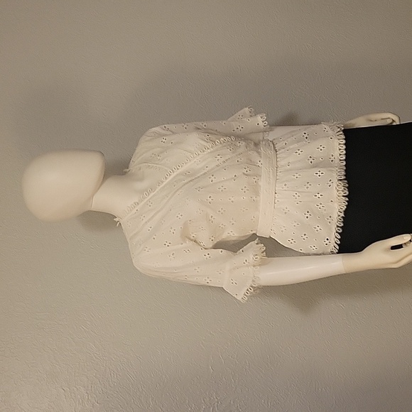 Venus White Eyelet Surplice Wrap Peplum Tie Waist Castlecore Blouse - Picture 2 of 9